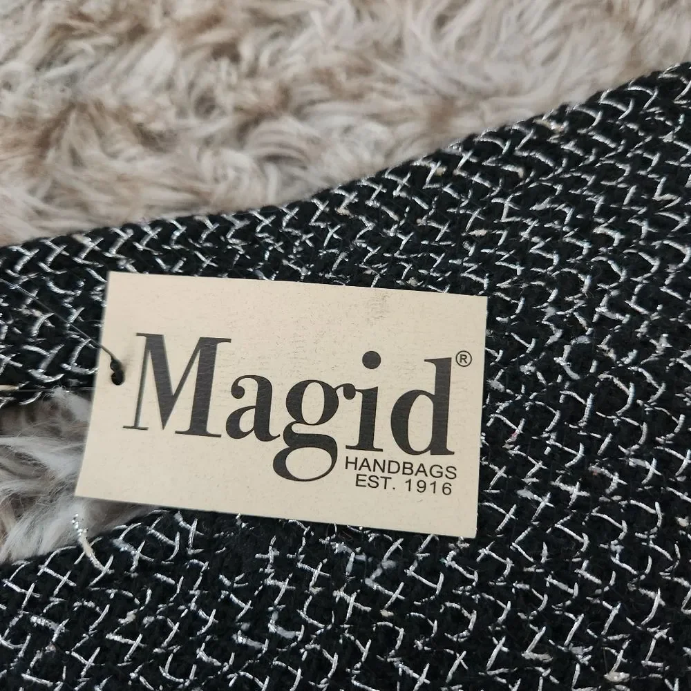 Magid Handbags Weaved Metallic Clutch Handbag Black and Silver - Picture 3 of 10